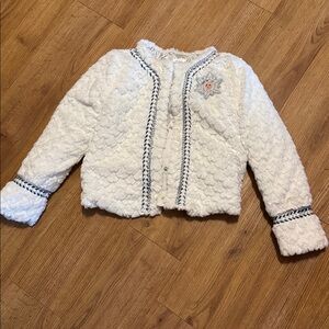 White Textured Jacket with Turquoise trim